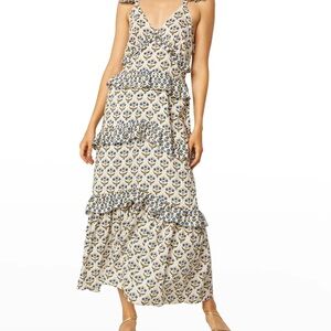 Misa Los Angeles Blue and White Sleeveless Sundress